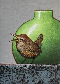 Bird Next to a Green Vase